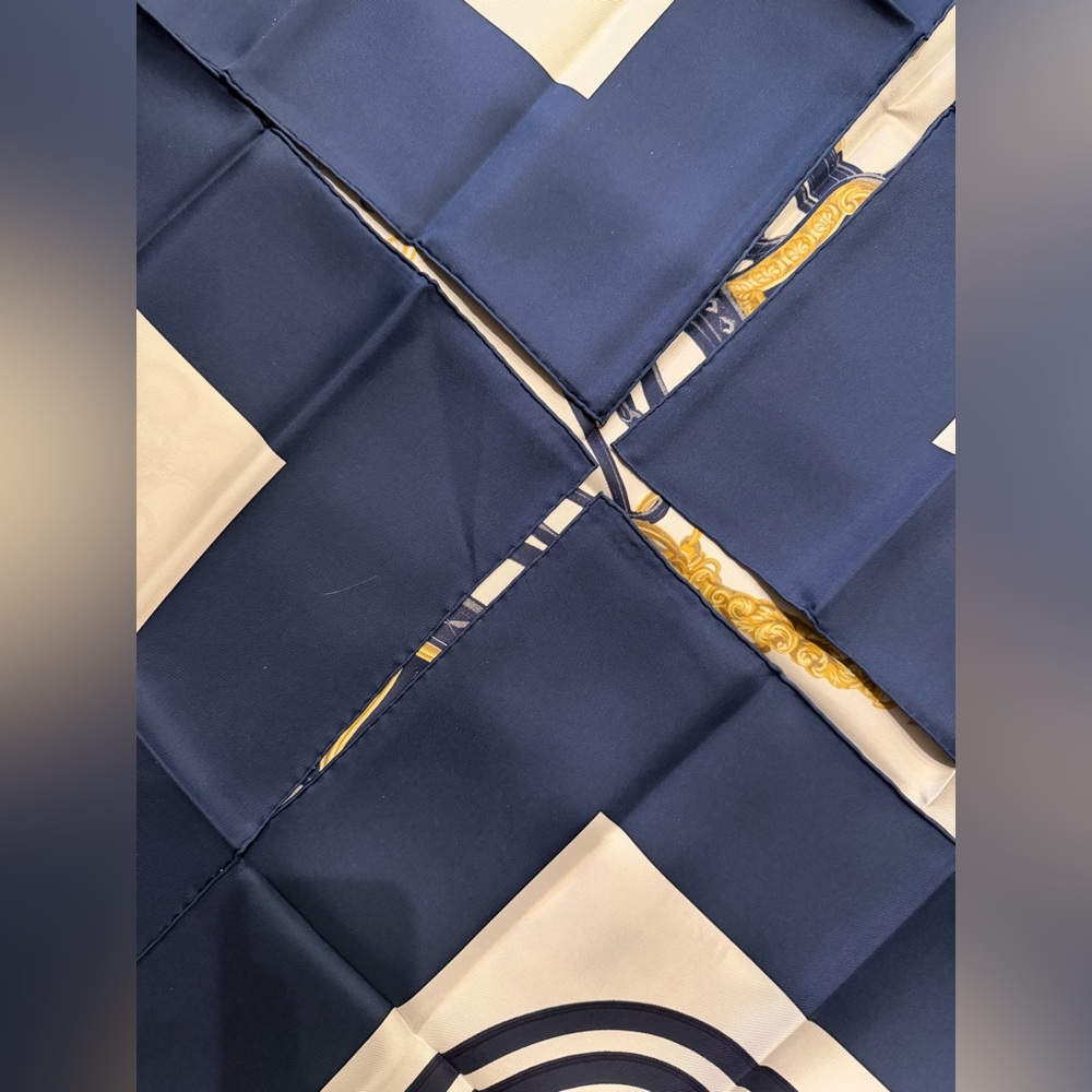 Hermès NIB Silk Lg (90)
Brides de Gala Scarf.
No callouts! Blue trim - Picture 7 of 7